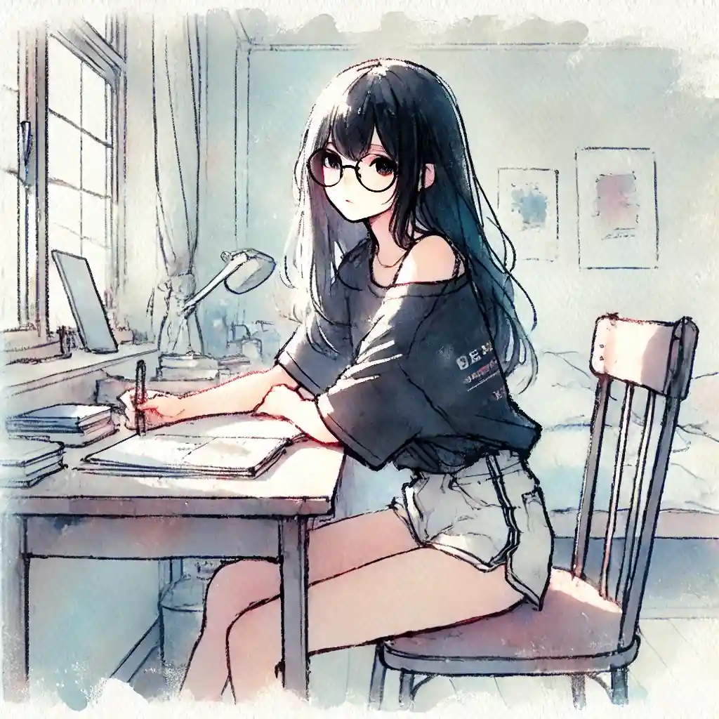 勉強している女子