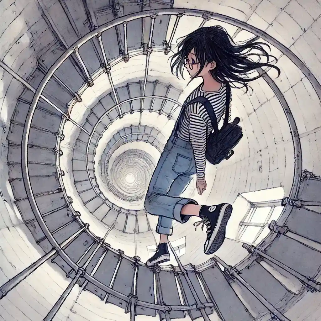 螺旋階段を登る　迷っている心境