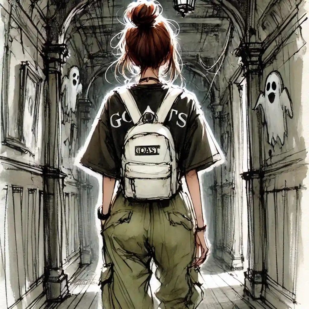 お化け屋敷をワシワシ歩く女子