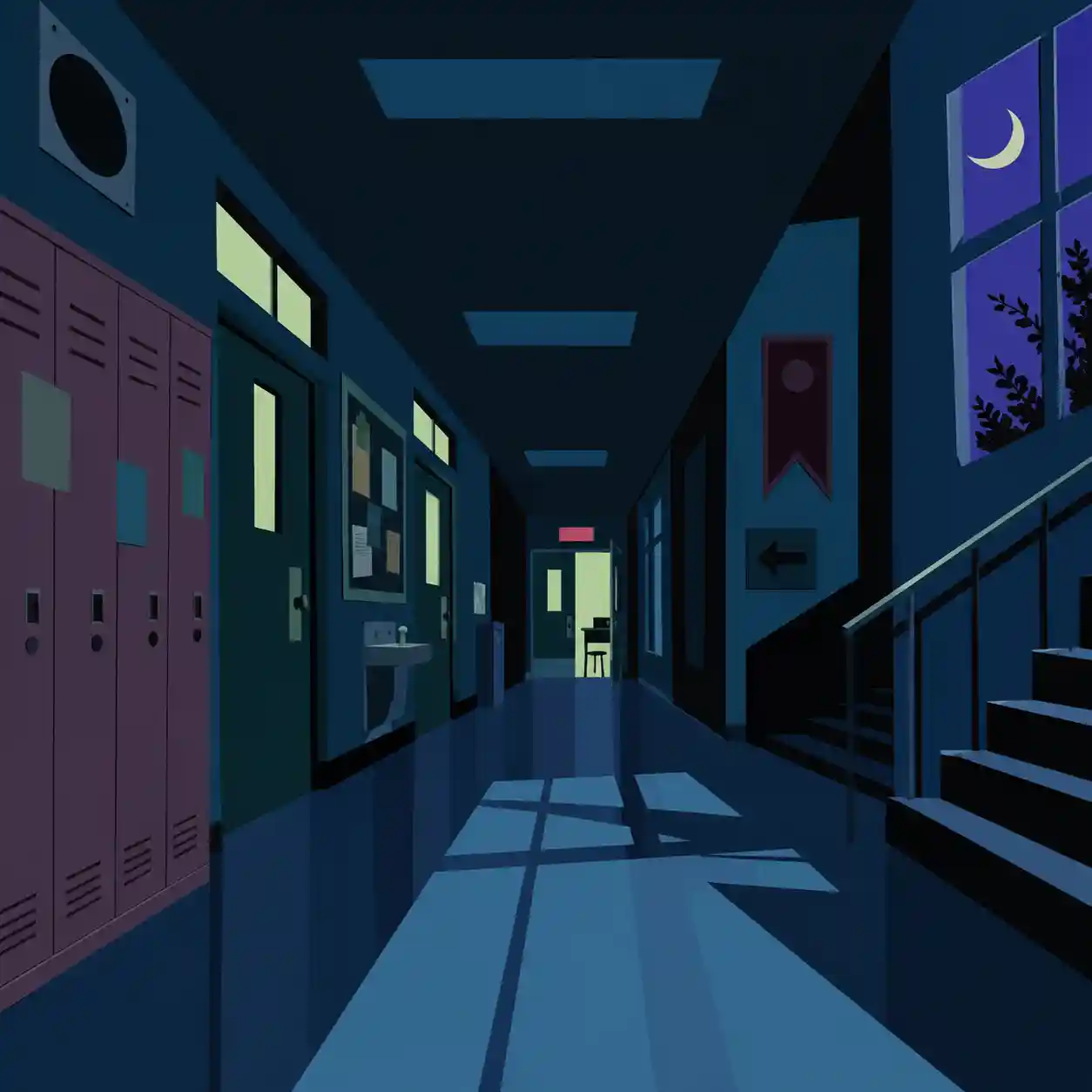 真夜中の学校の中