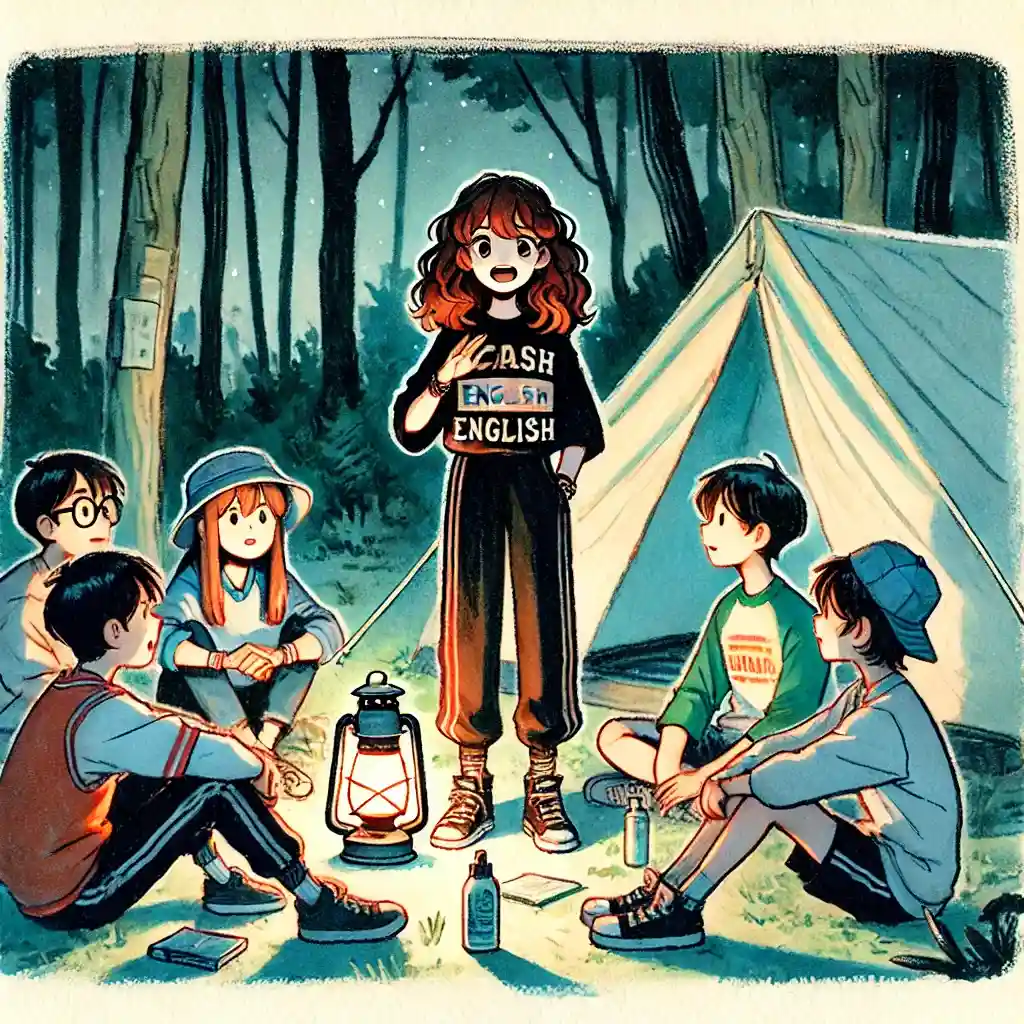 肝試し前に怪談話をしている女子