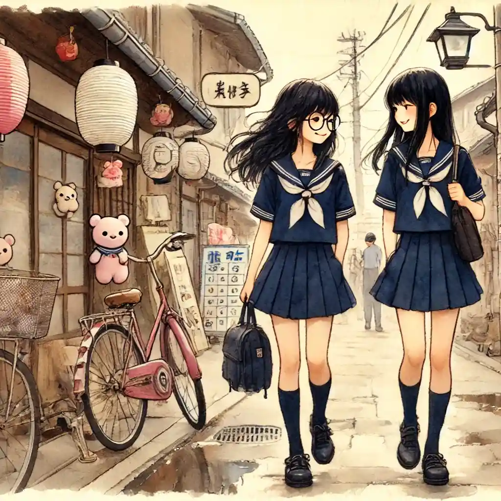 友達と問題を出し合いながら帰る女子