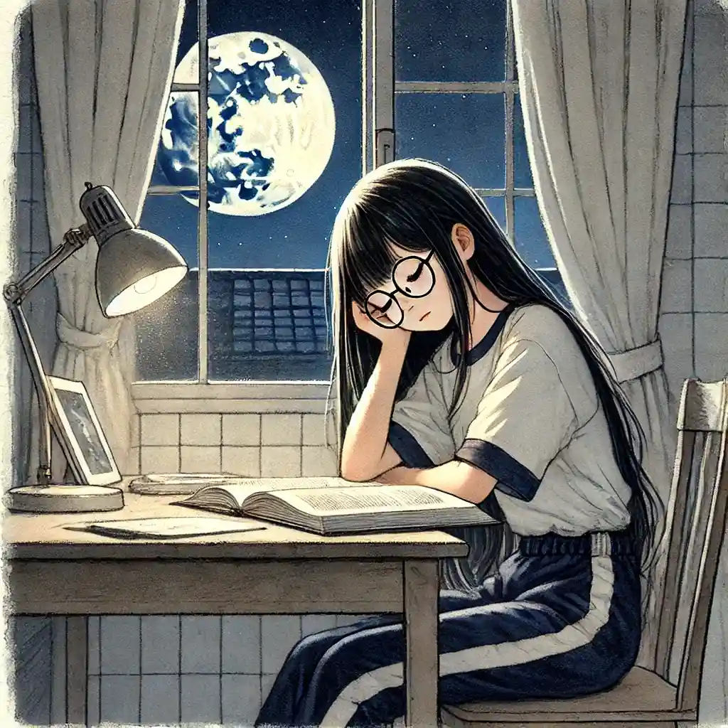 長い時間勉強している女子