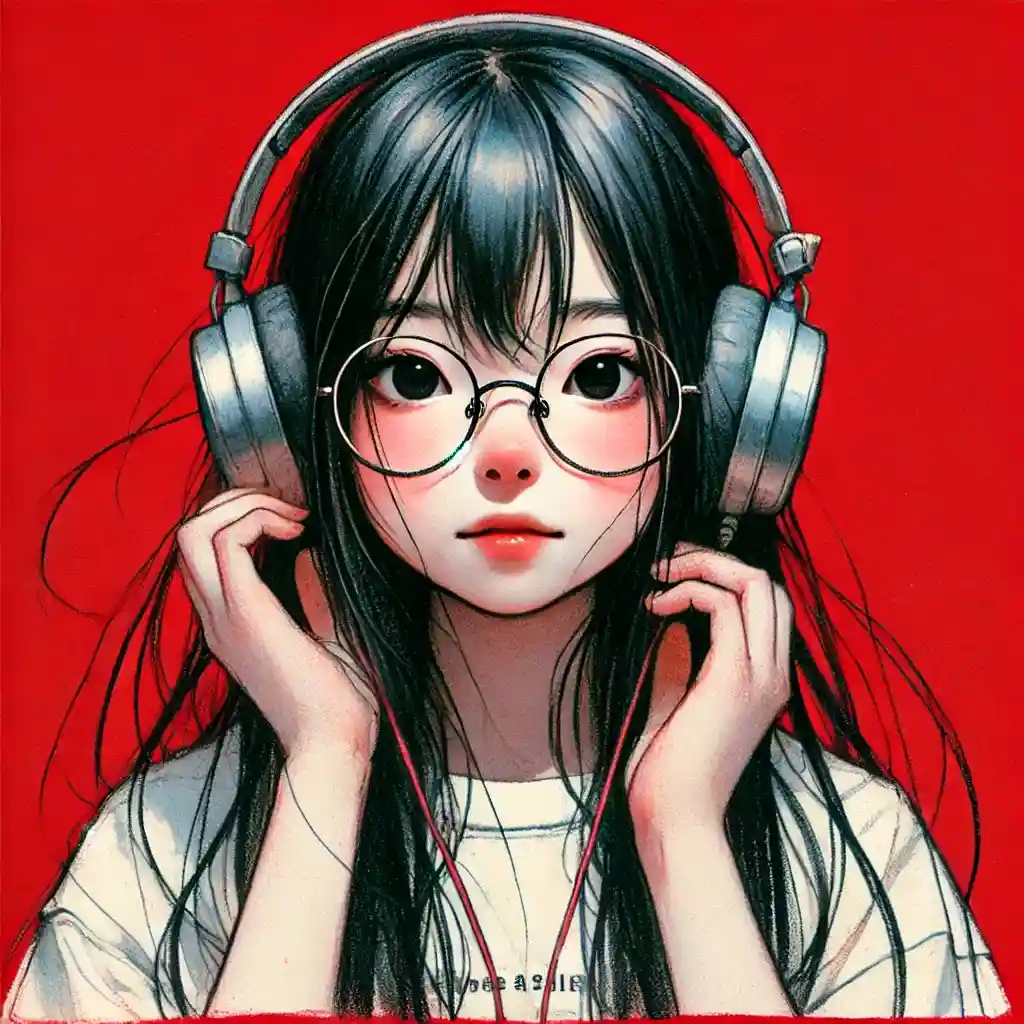 ヘッドホンで音楽を聴く女子