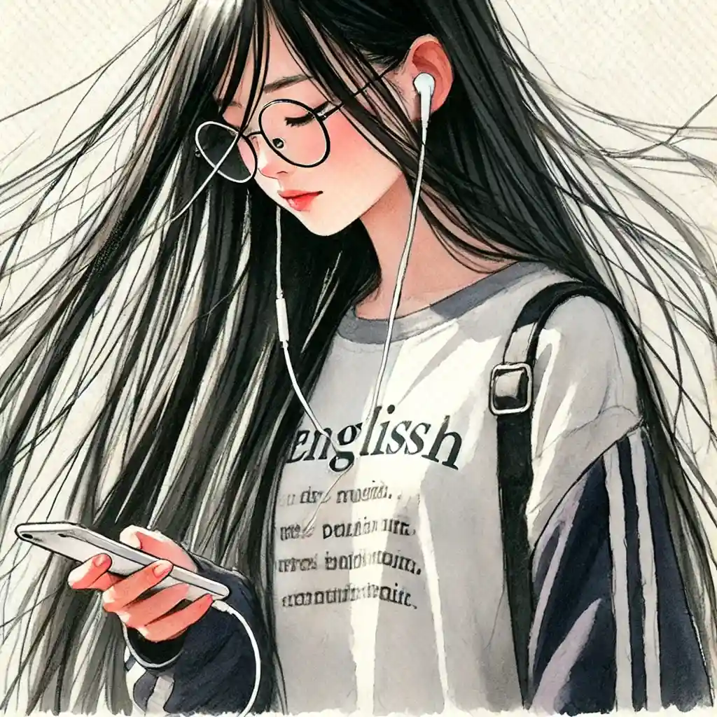 スマホで音楽を聴く女子