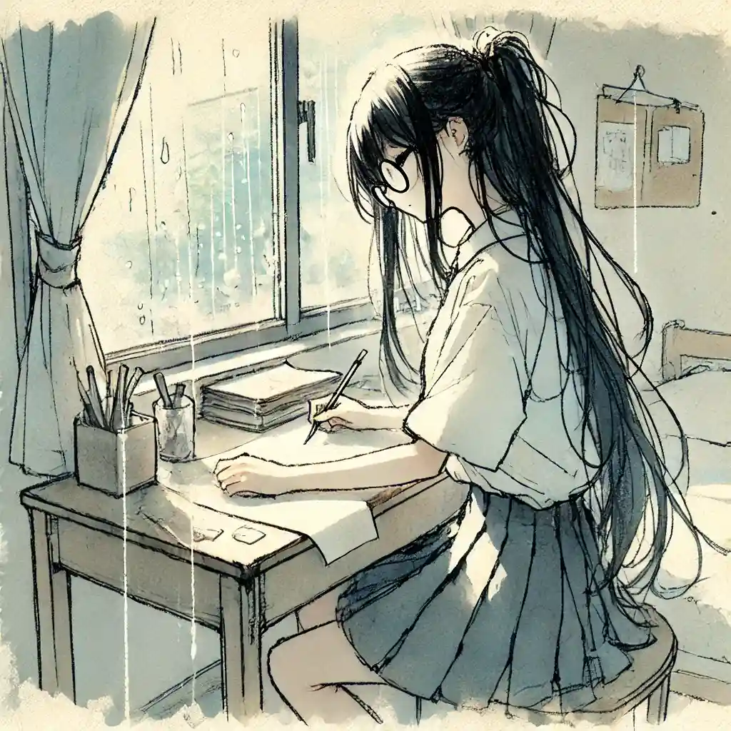 勉強中に雨が降ってきた