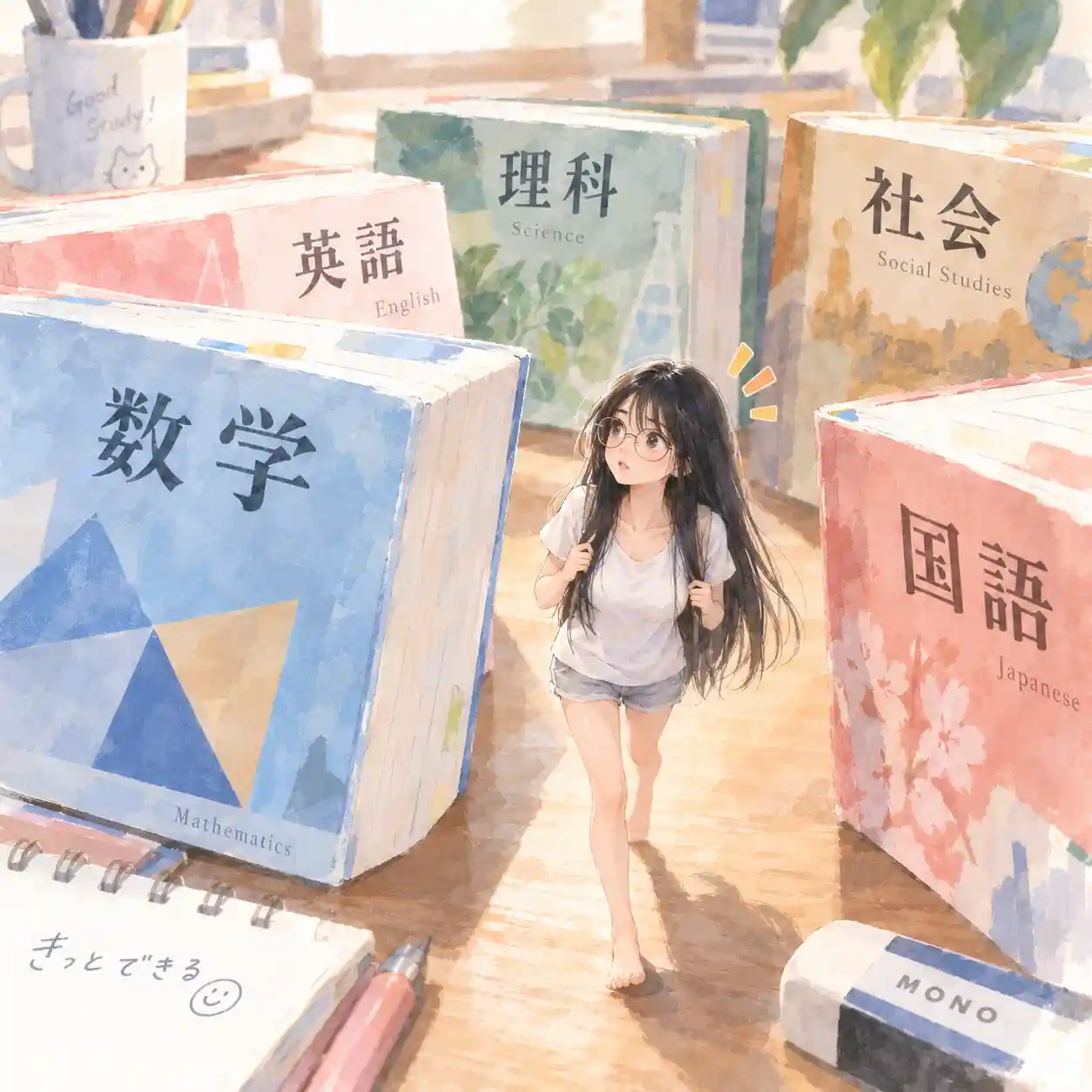 5教科をどの順番で勉強するか迷っている女子中学生