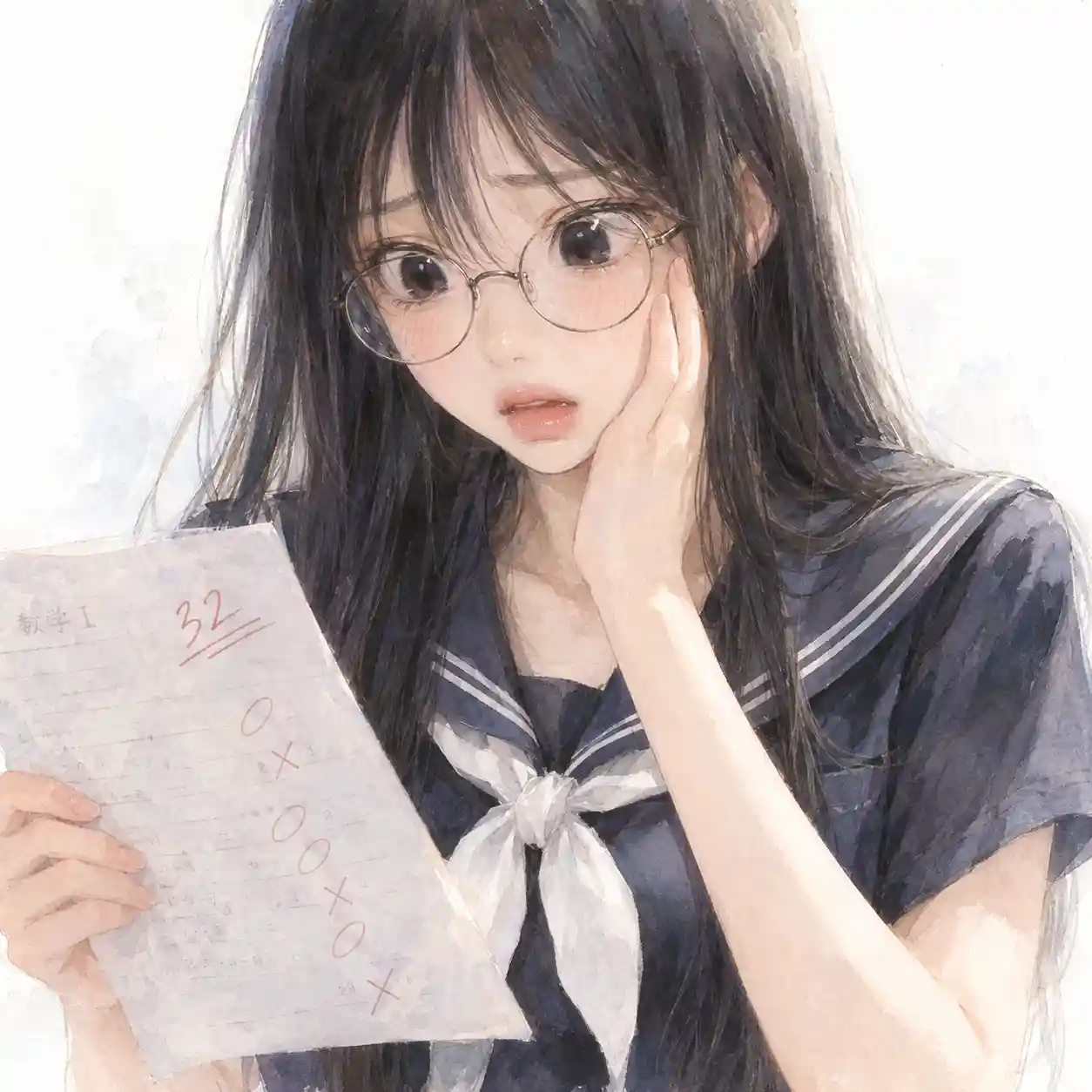 テストの点数に驚き、勉強法を見直そうとする女子中学生