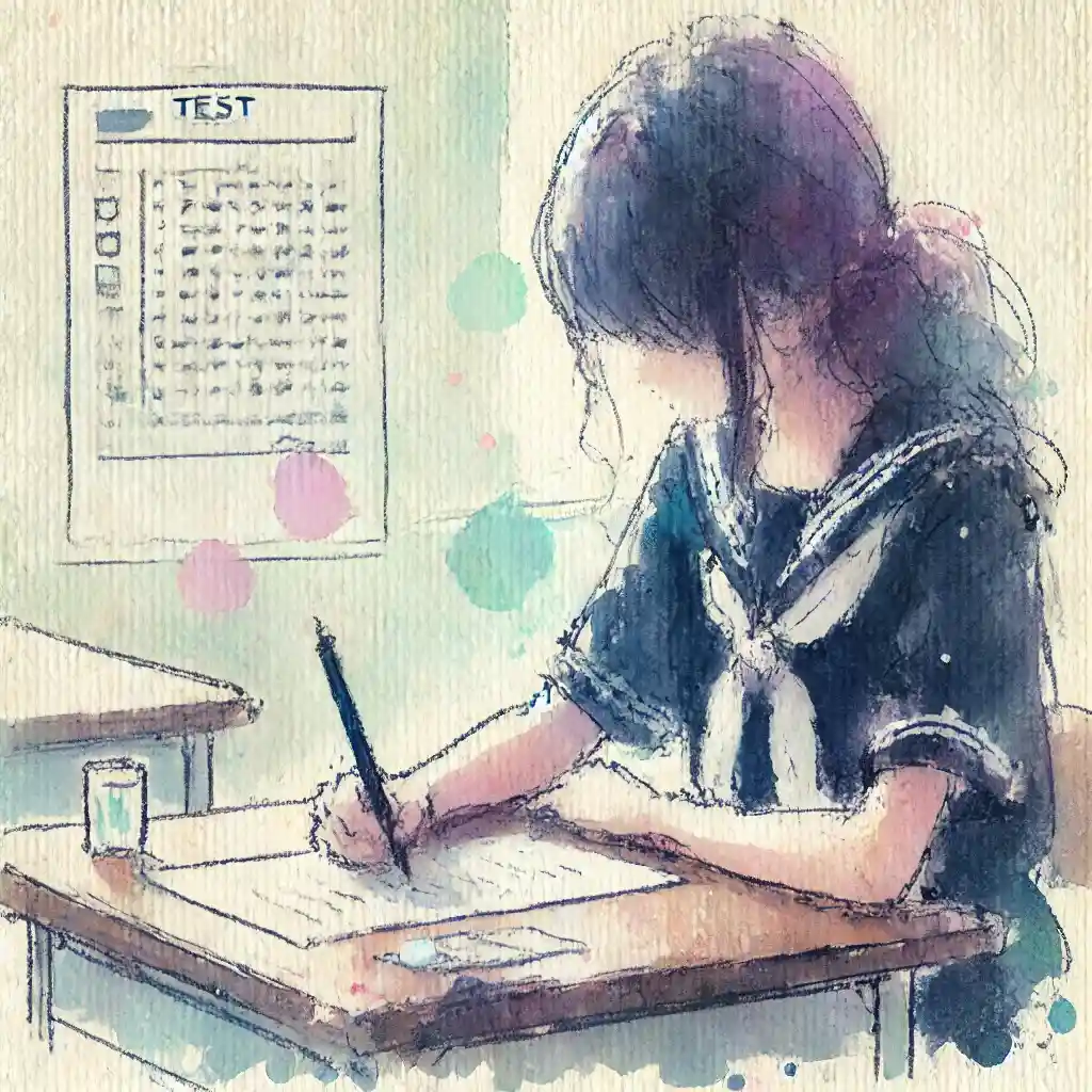テストを受けている女子