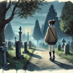 墓場を一人で歩く女子