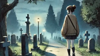 墓場を一人で歩く女子