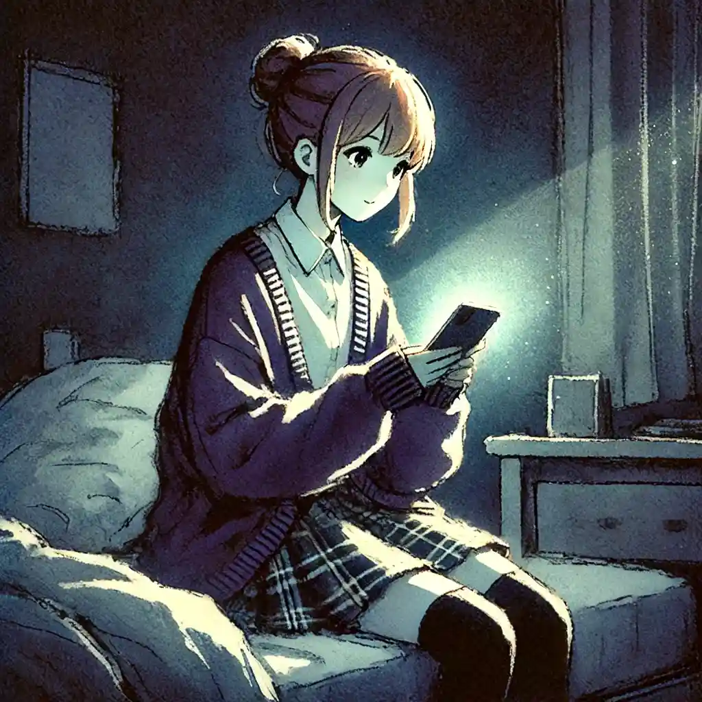 スマホで怖い動画を見ている女子