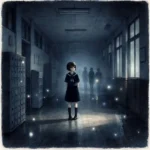 夜の学校　不気味な廊下にいる中学生女子