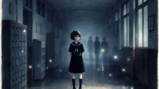 夜の学校　不気味な廊下にいる中学生女子