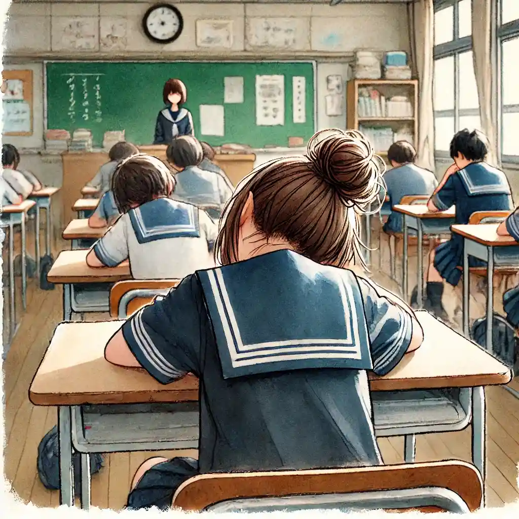 教室で疲れている女子