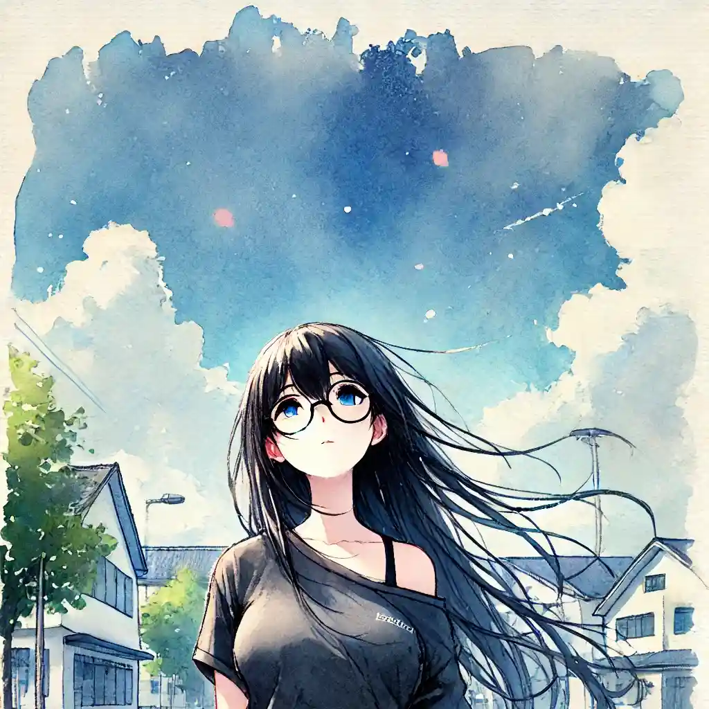 散歩で空を見上げる女子