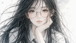 頬杖をつく女子