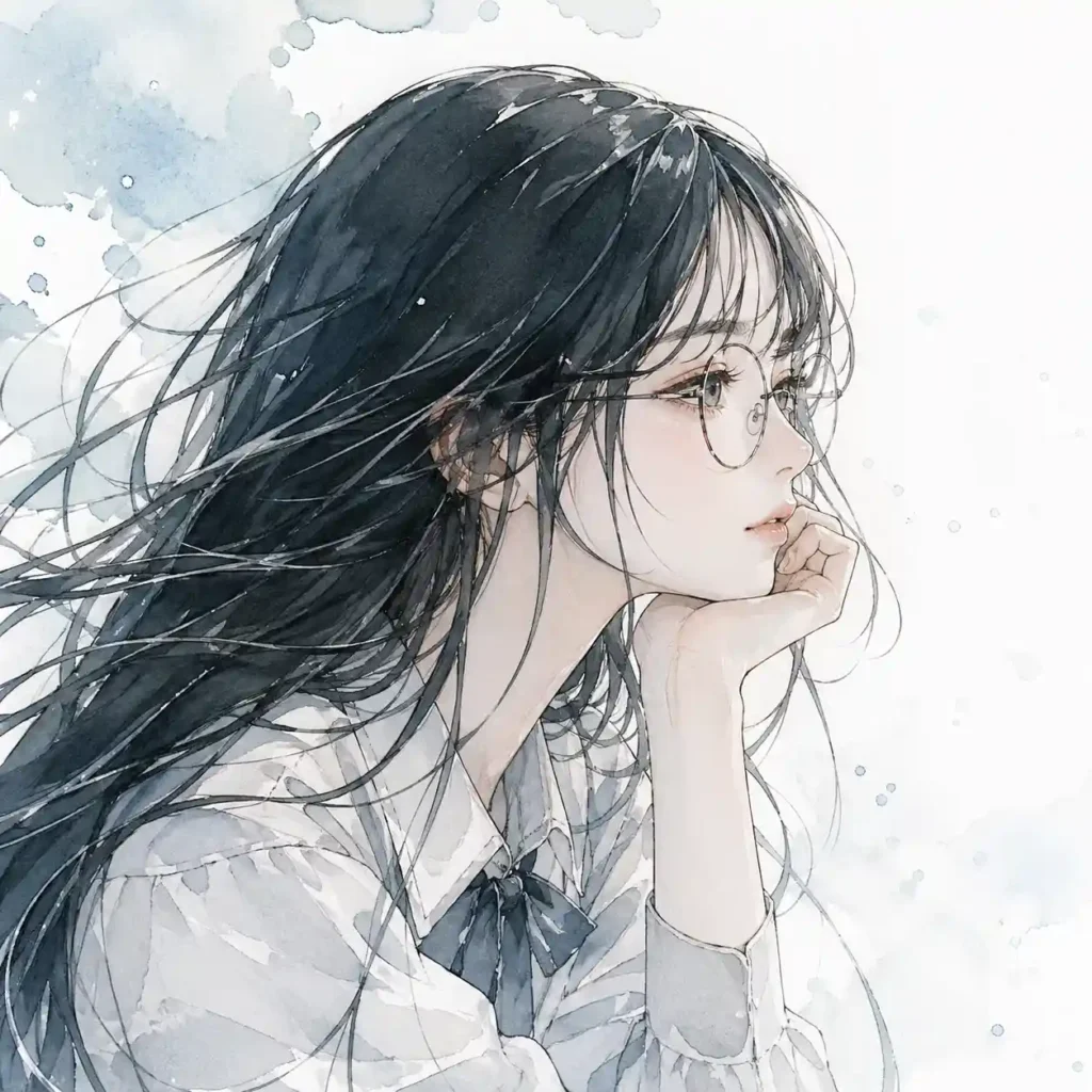 頬杖をつく女子