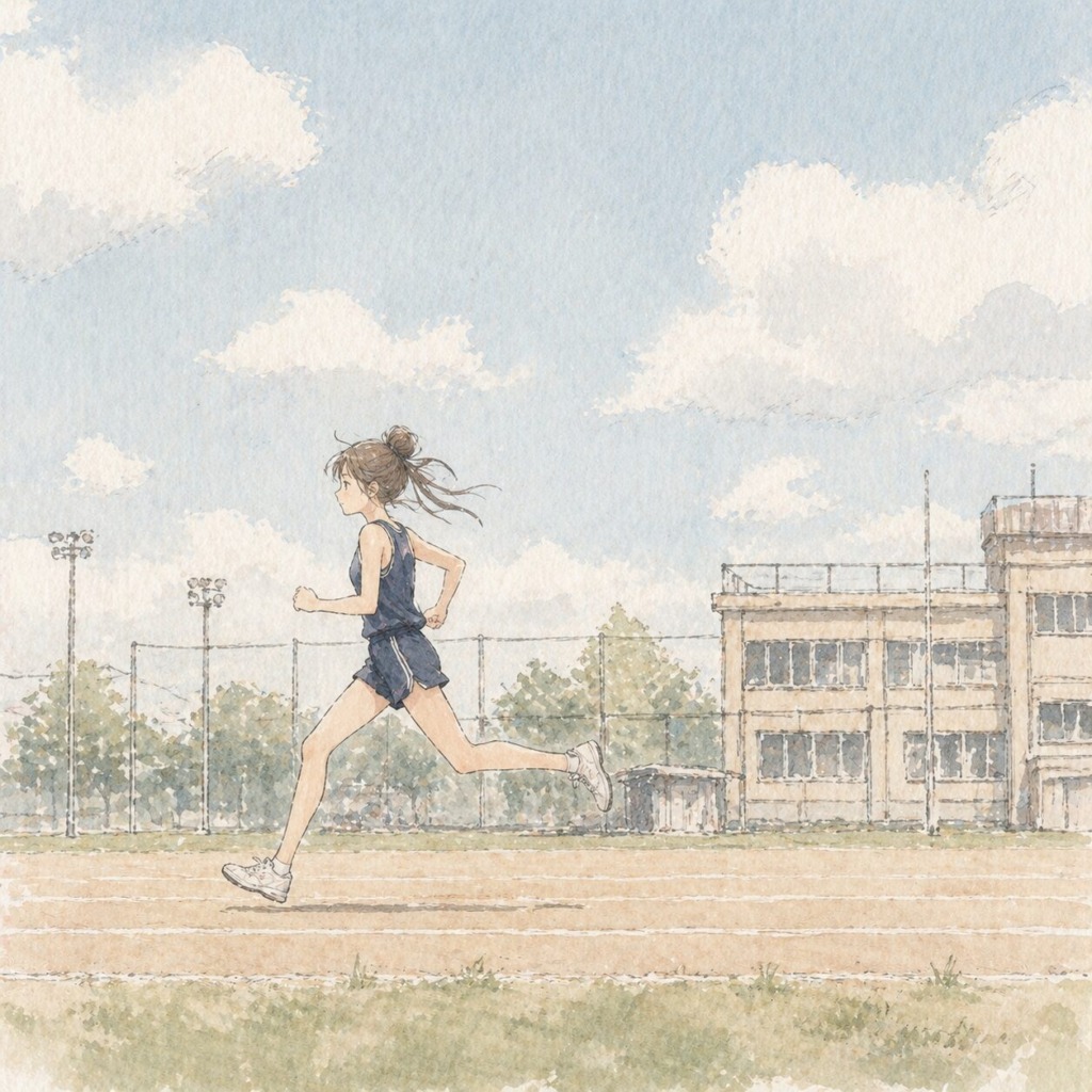 陸上部で練習している女子