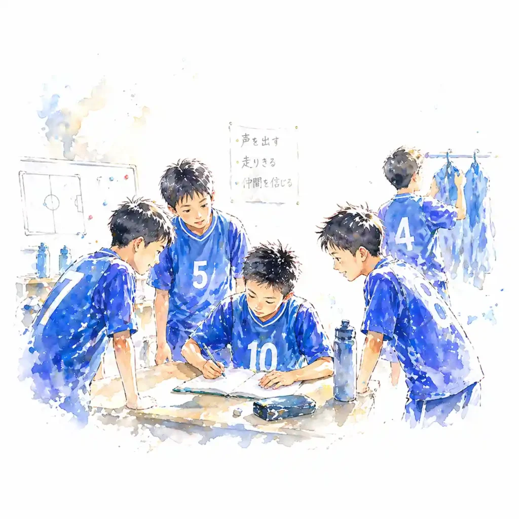 部活ノートを書く男子