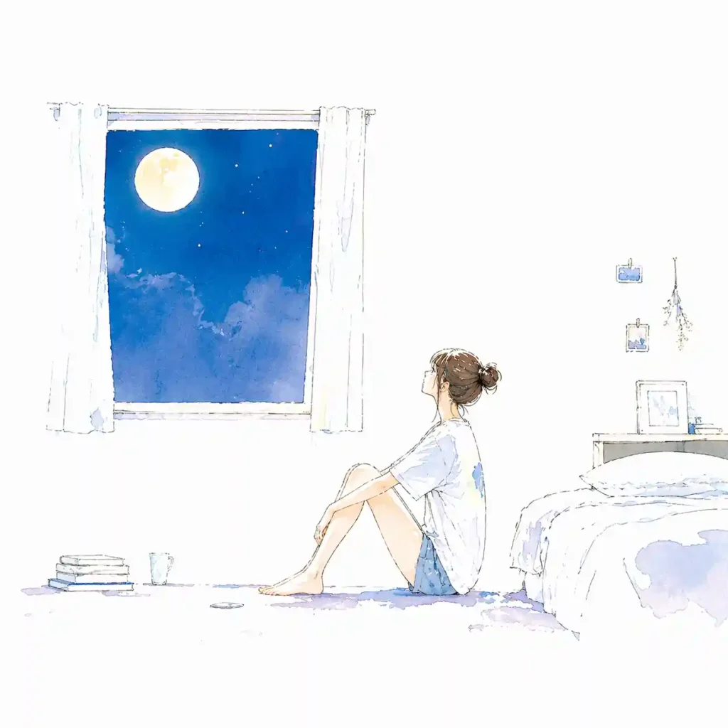 満月を見ている女子