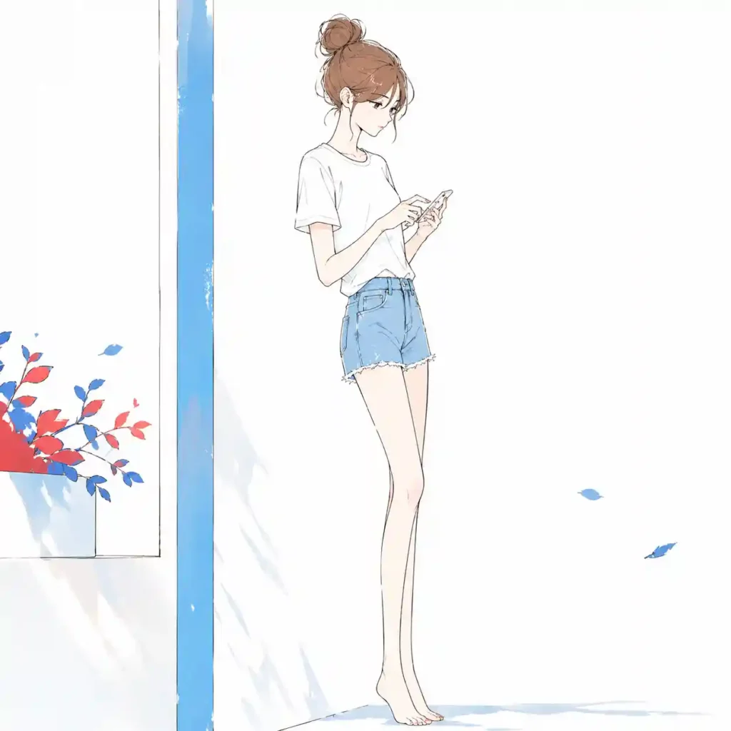 自宅でメッセージを打つ女子