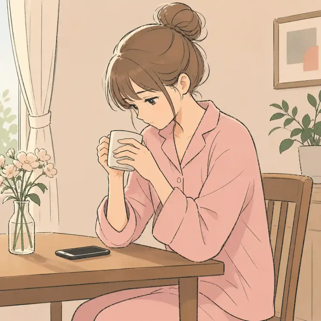 コーヒーを飲んでも決心がつかない女子