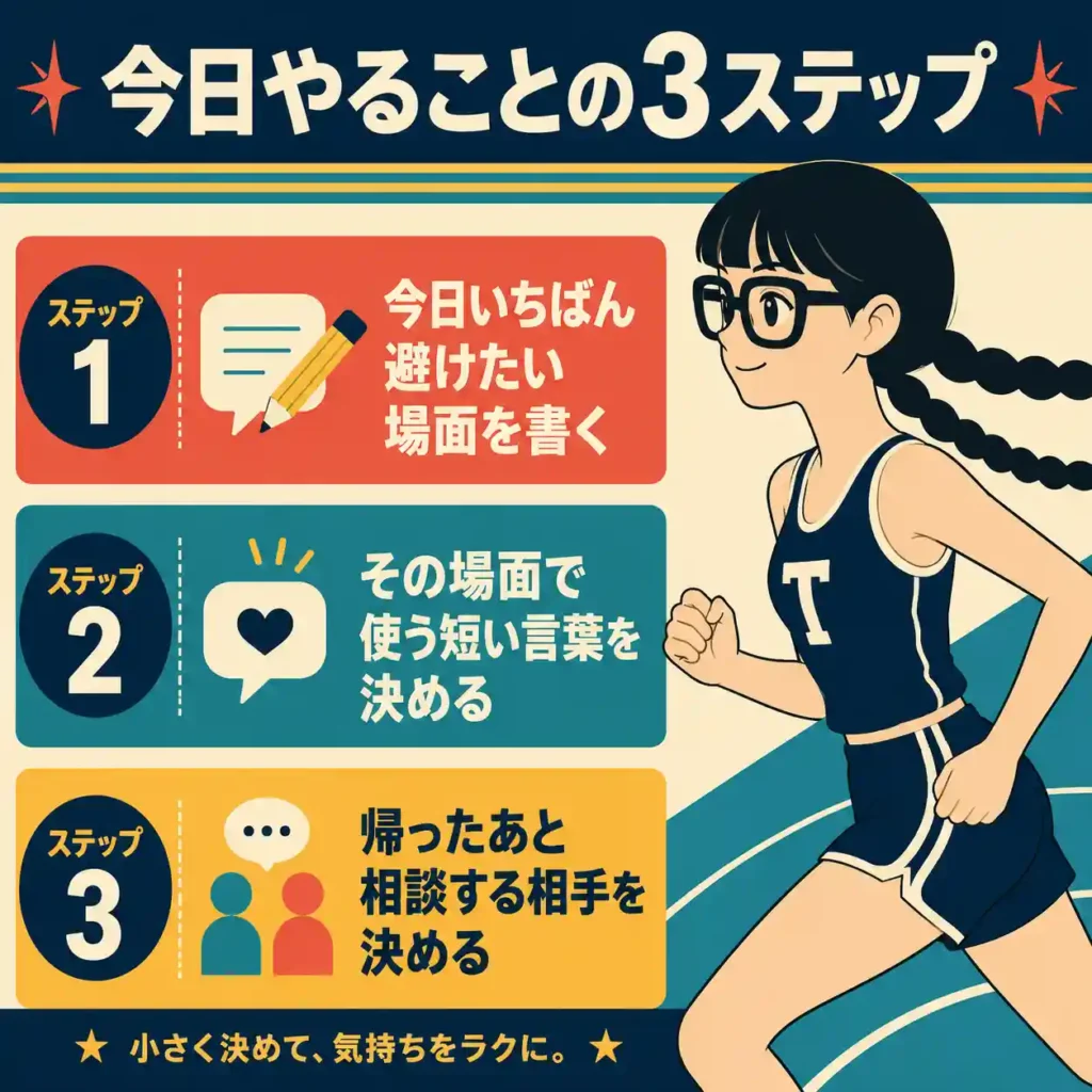 今日やることの３ステップのインフォグラフ