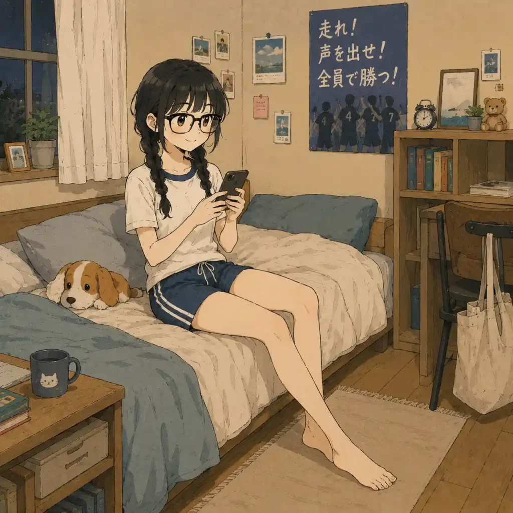ラインをチェックしている女子