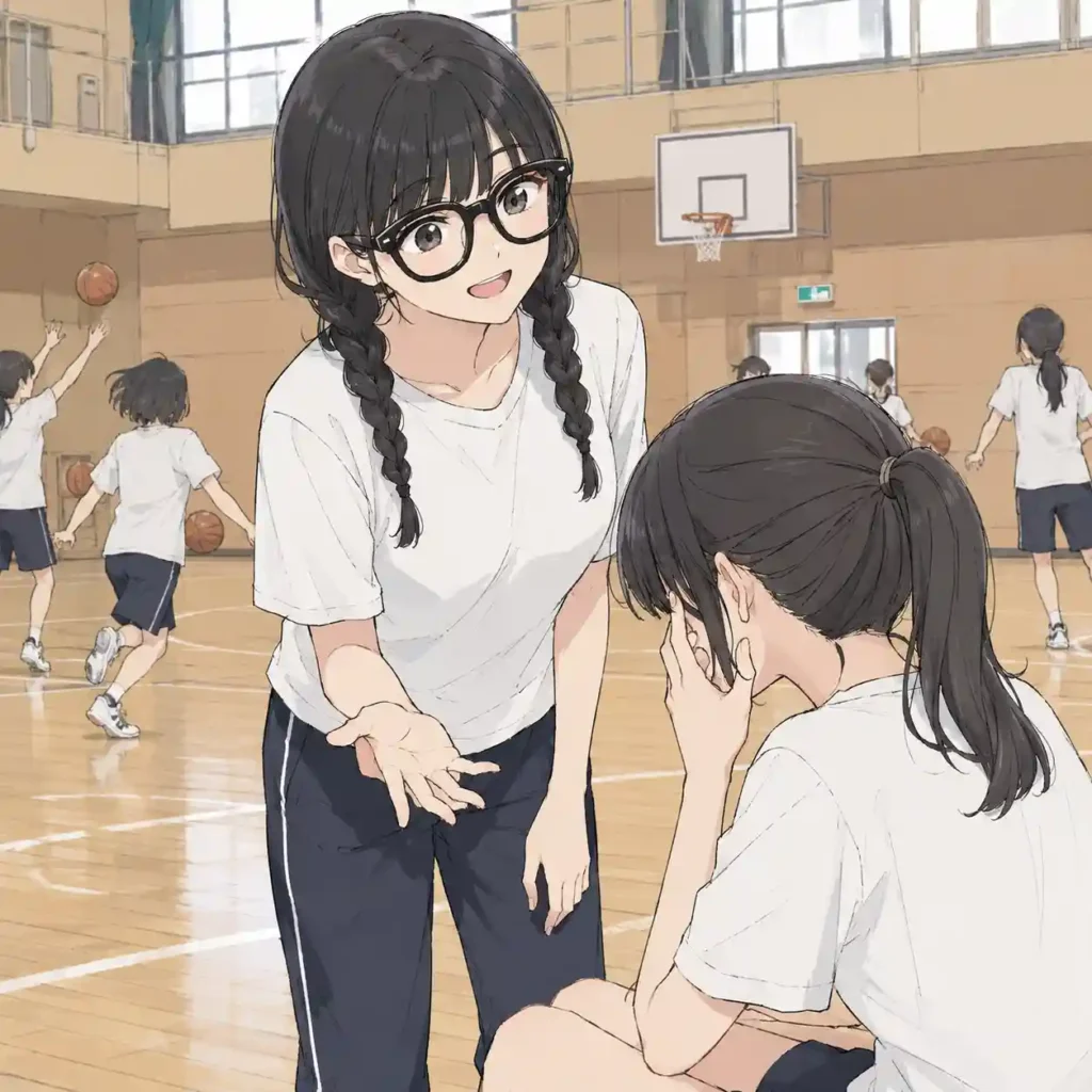 困っている部員に声をかけている女子