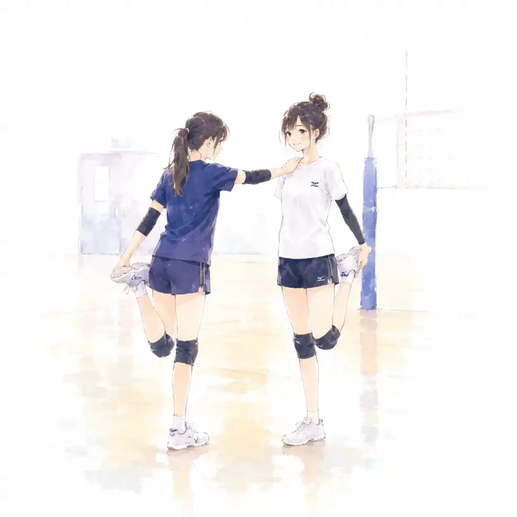 一緒にストレッチする女子
