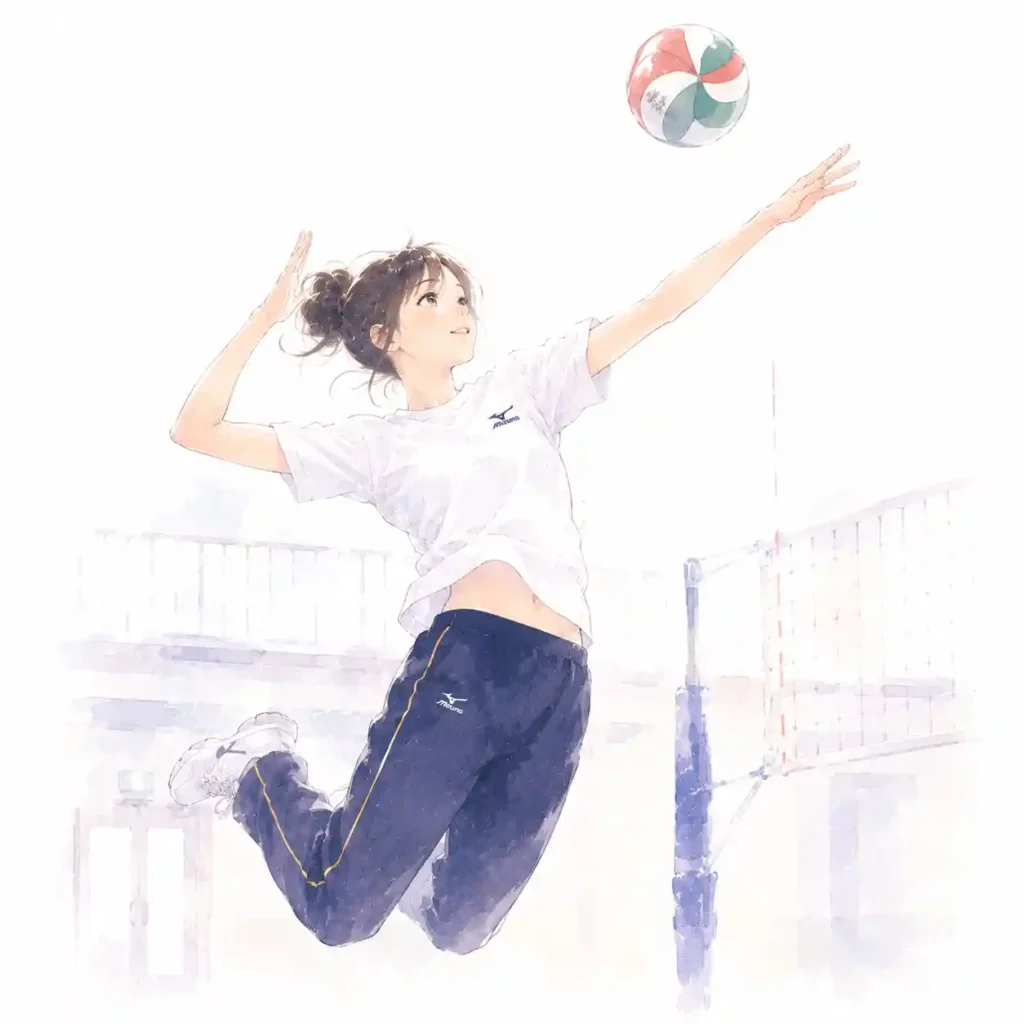 スパイクの練習をする女子