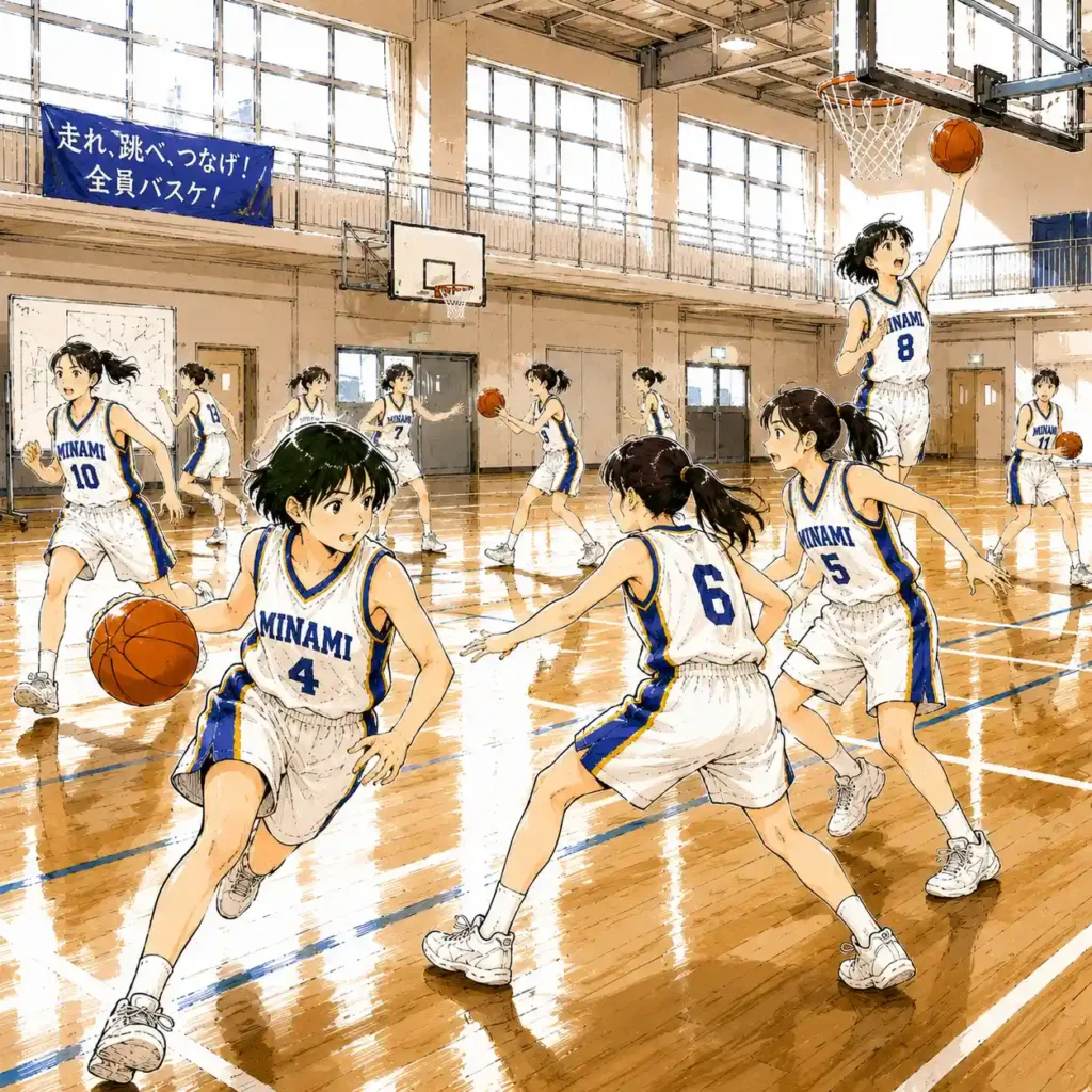 熱心に練習するバスケ部