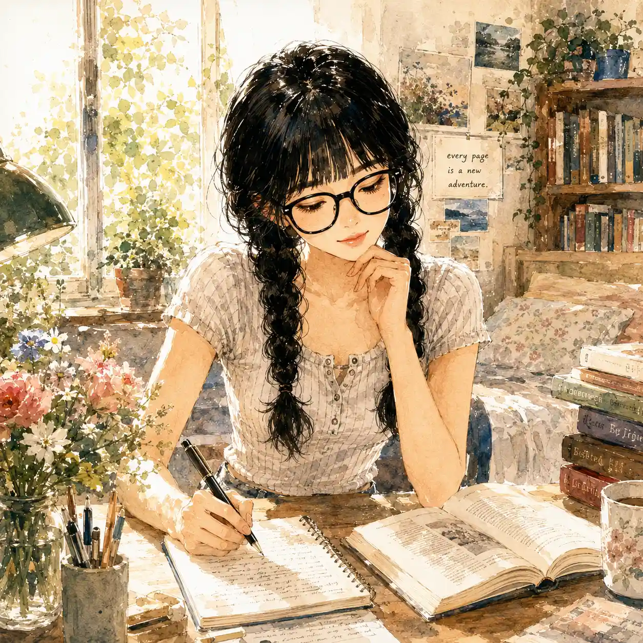 感想文に取り掛かる女子