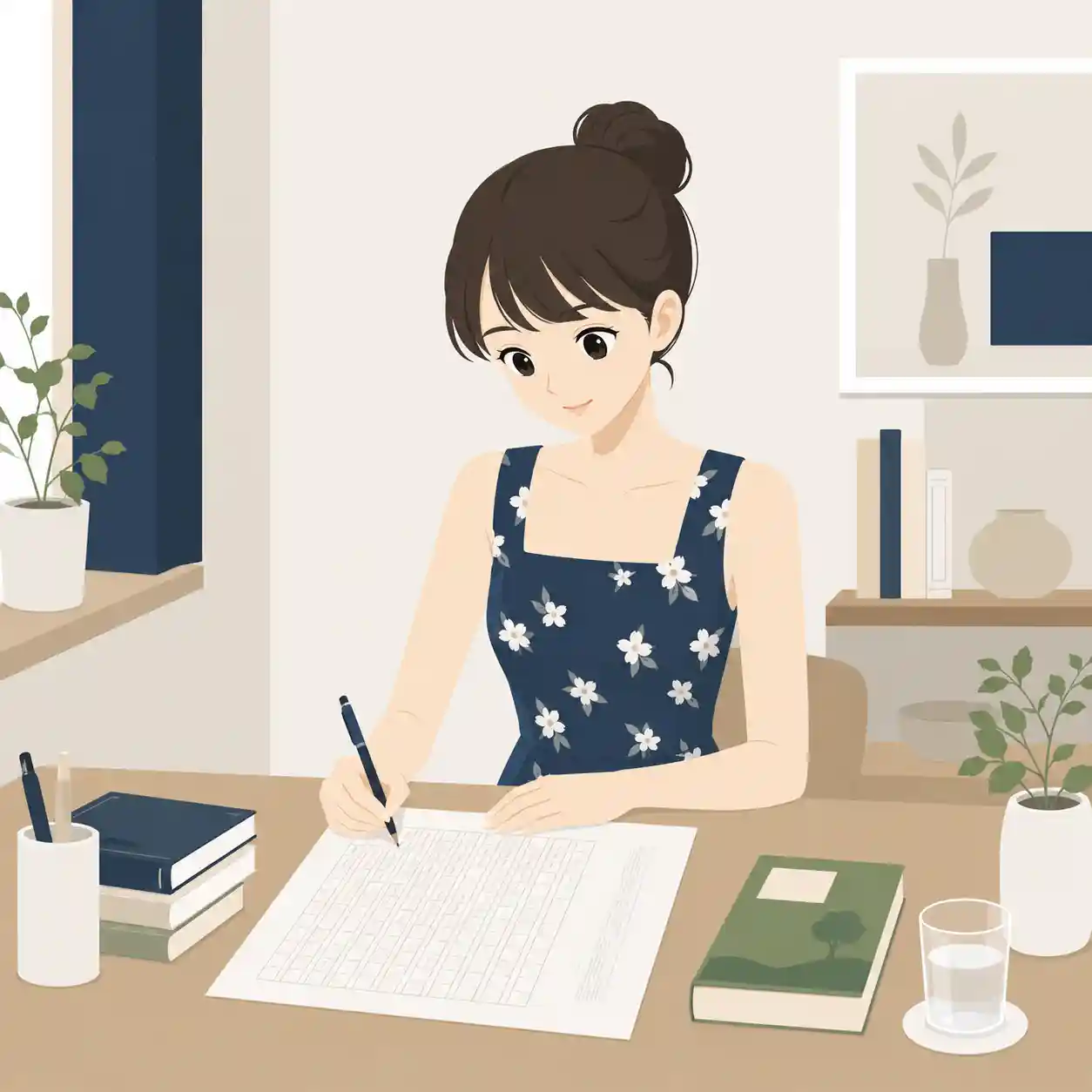 感想文を書いている女子