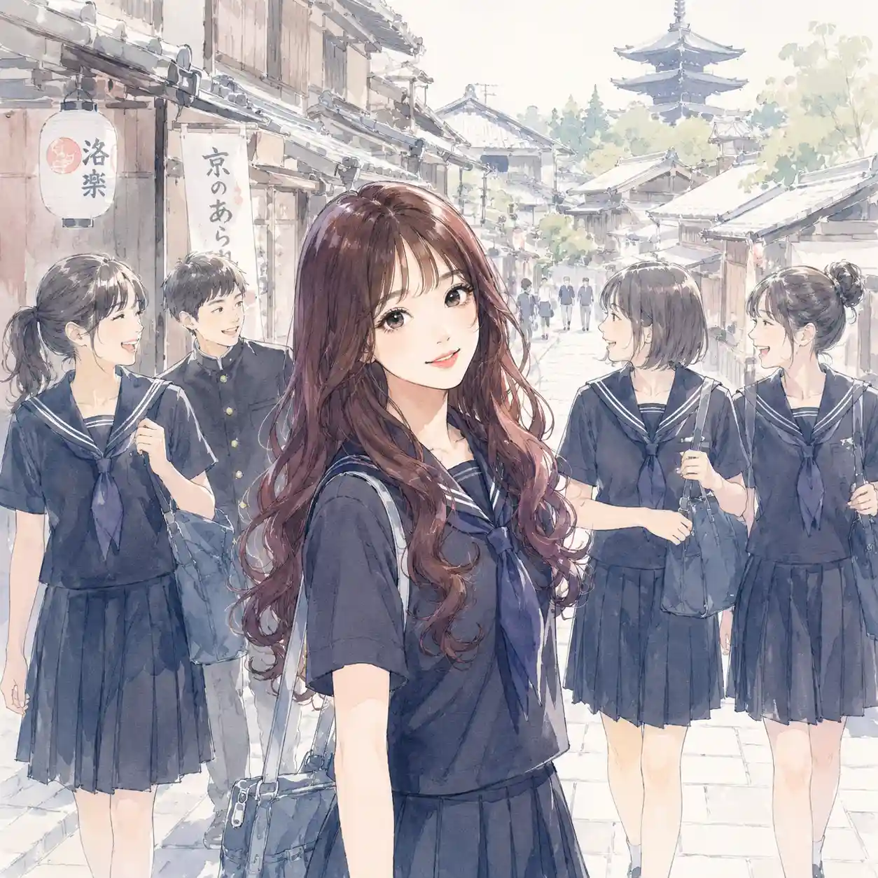 修学旅行を楽しんでいる女子