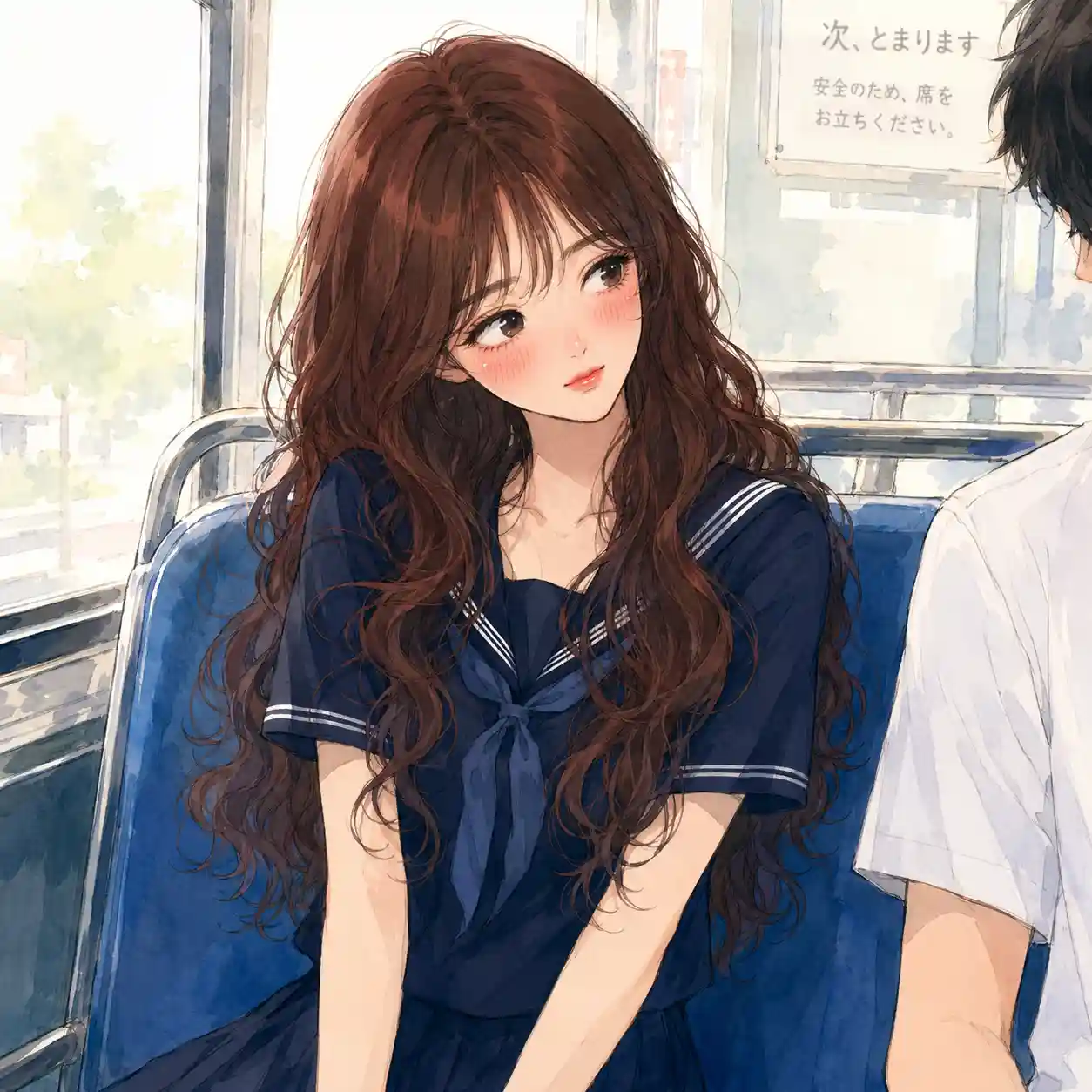 隣の男子が気になり顔を赤くする女子