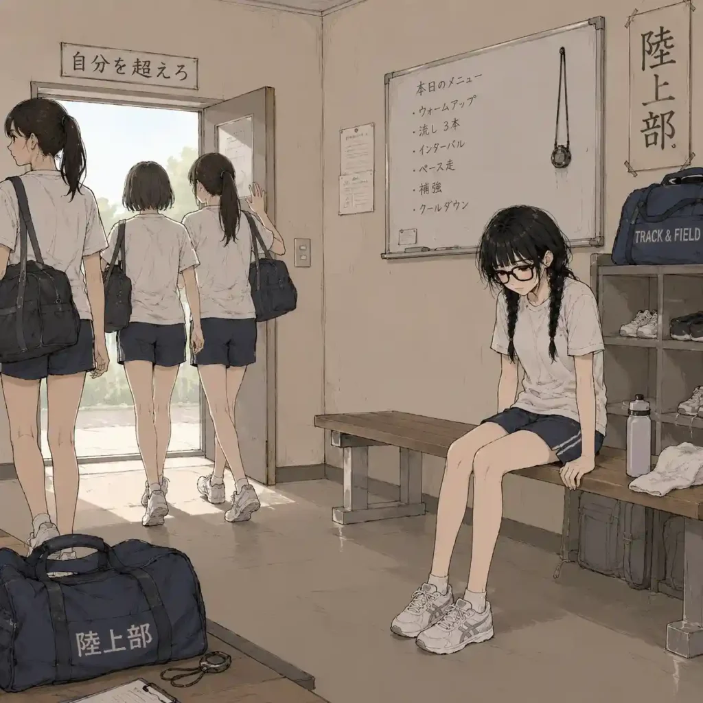 部室から動けない女子
