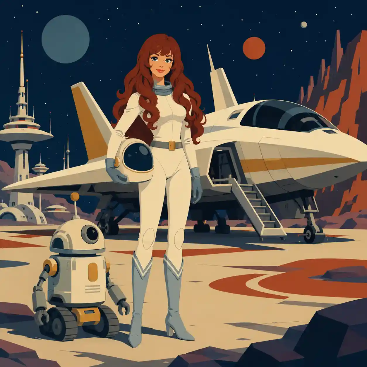 SFもののラノベイメージ　宇宙船　ロボット　宇宙服を着た少女