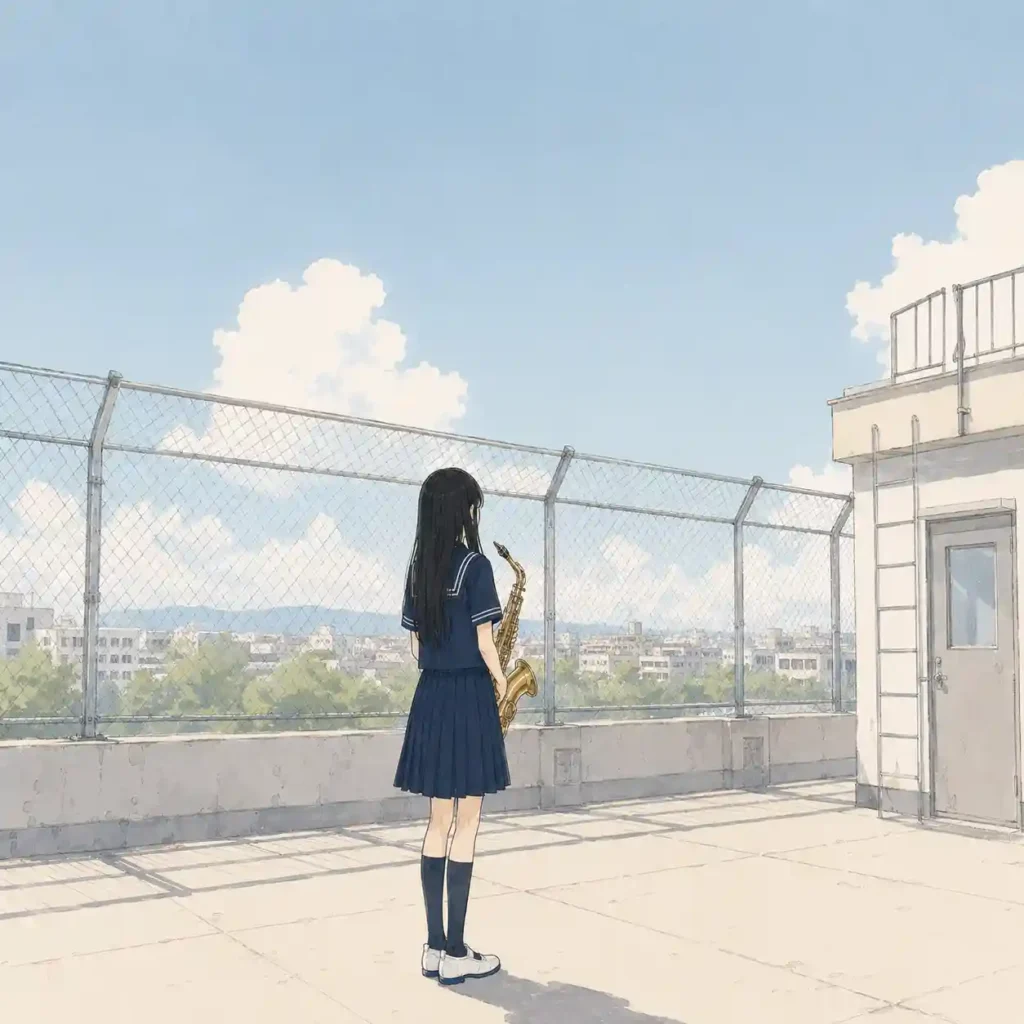 屋上で練習の女子