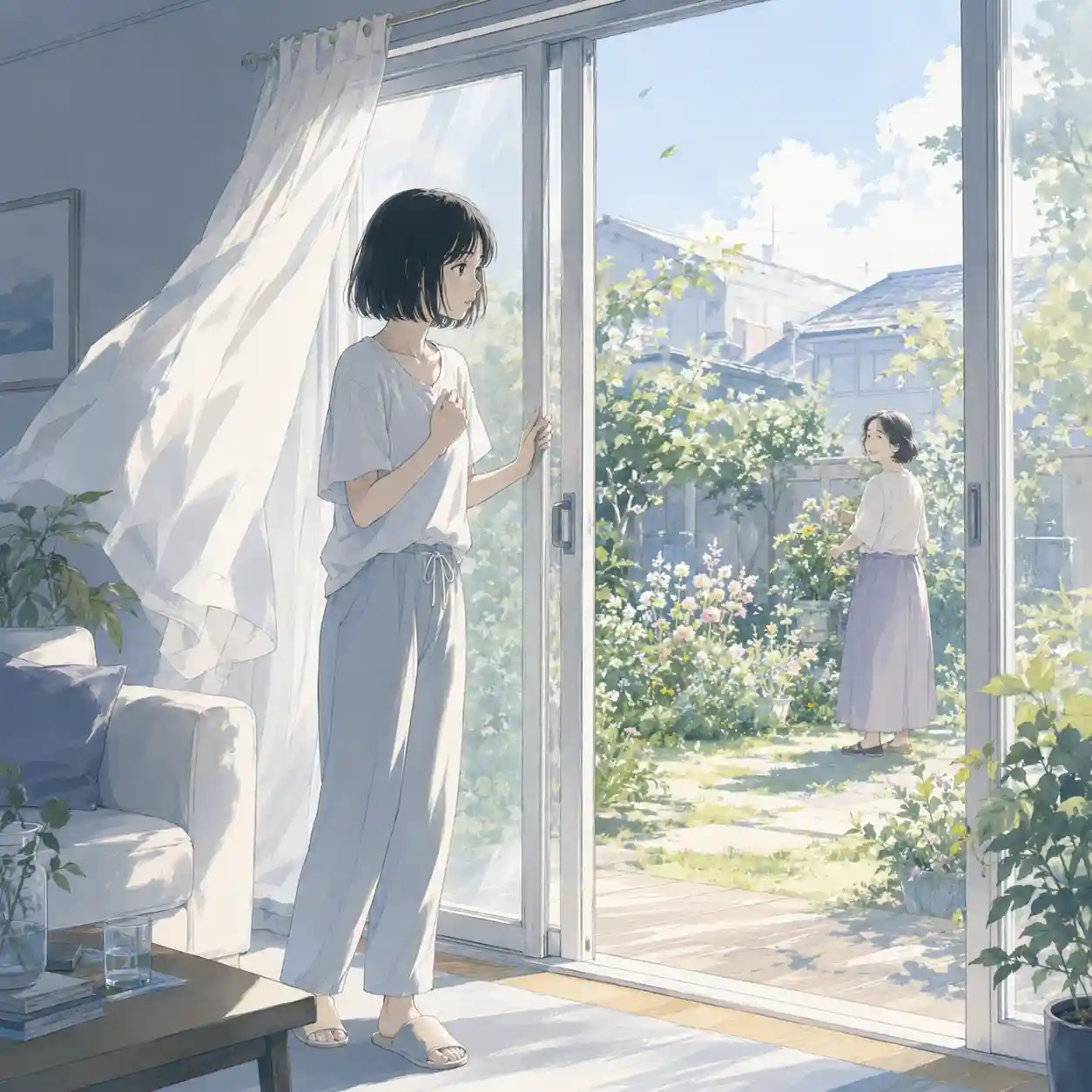 母に伝えようとしている女子