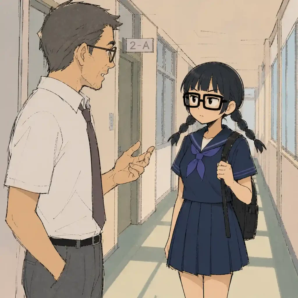 先生と話す女子