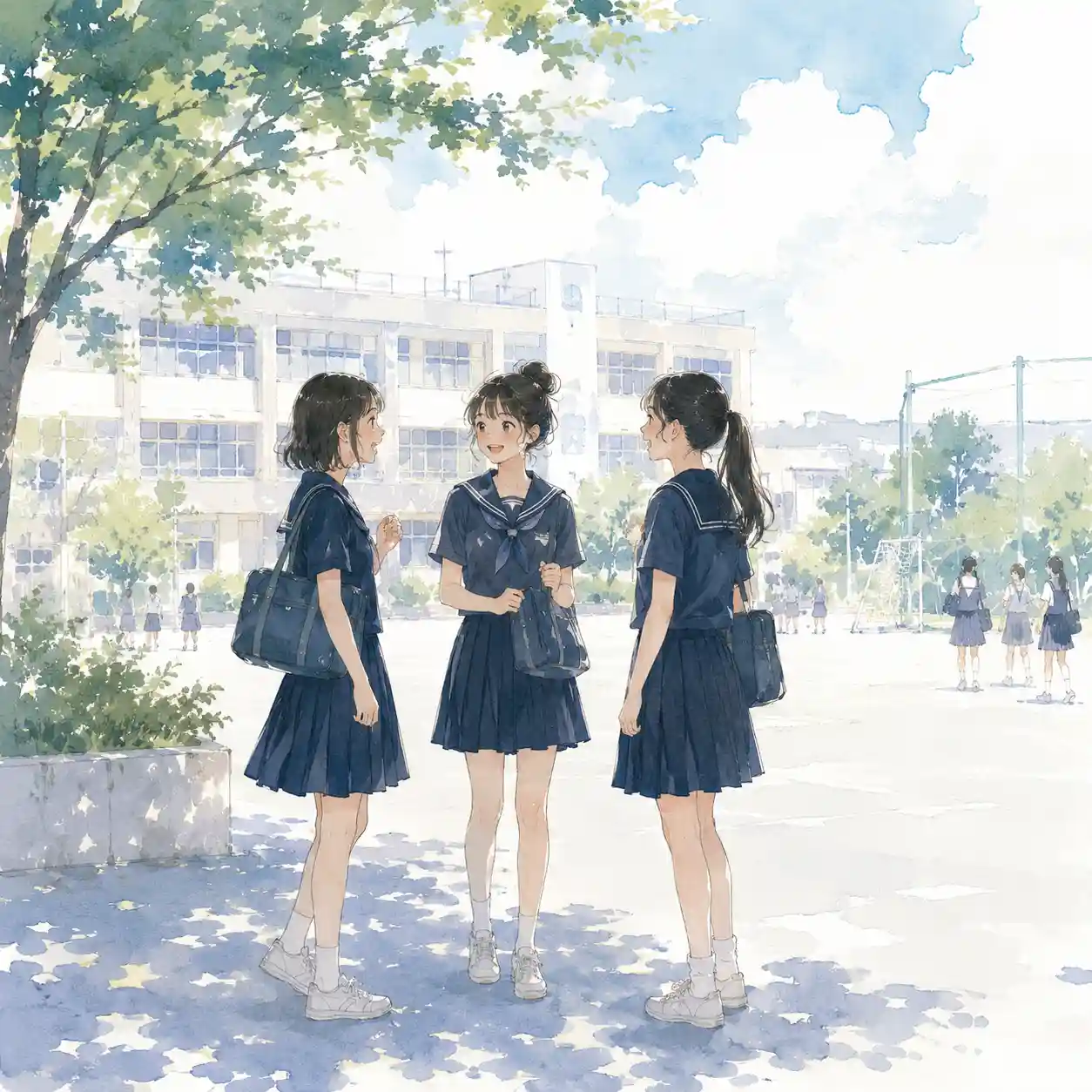 三人でじゃべっている女子