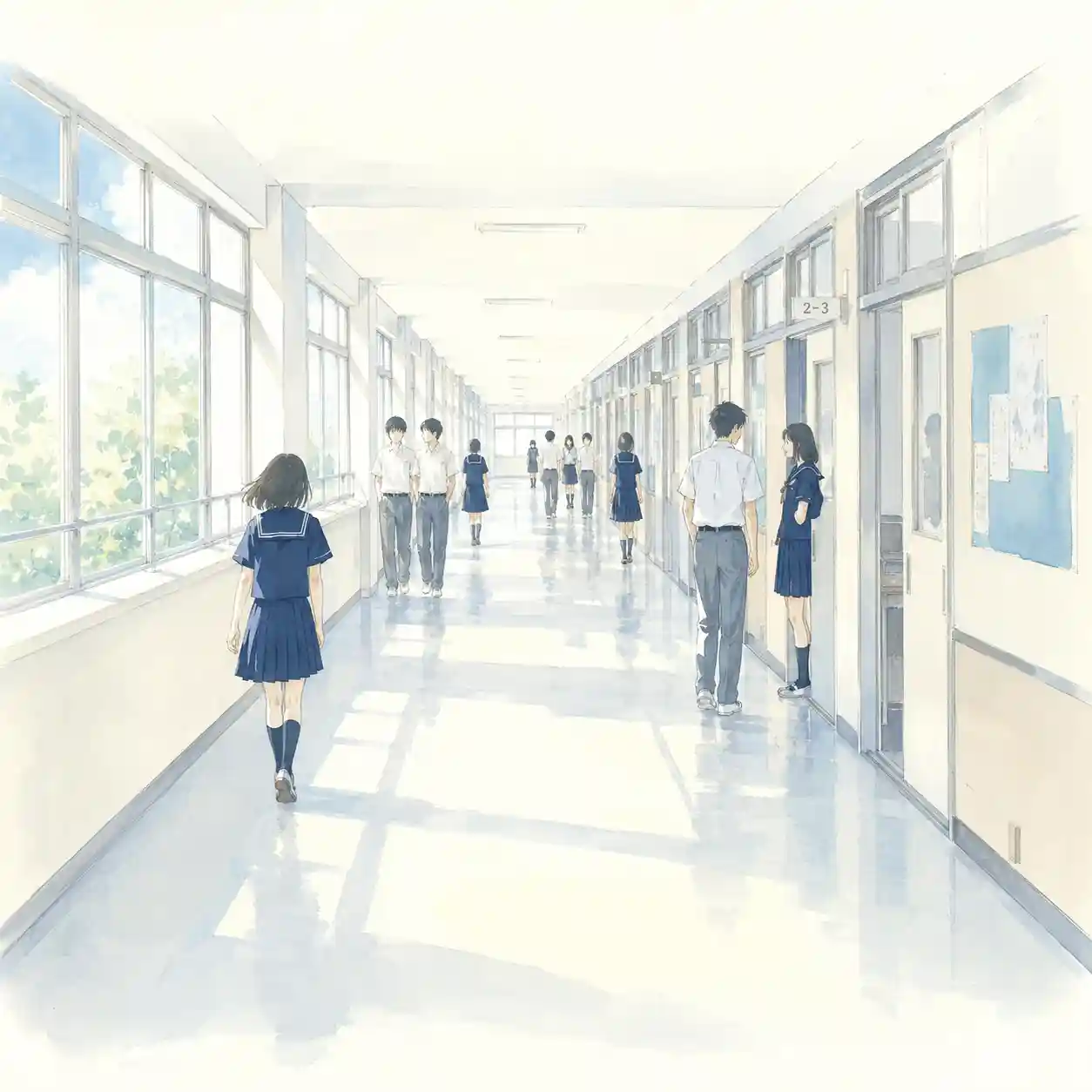学校の廊下　生徒たち
