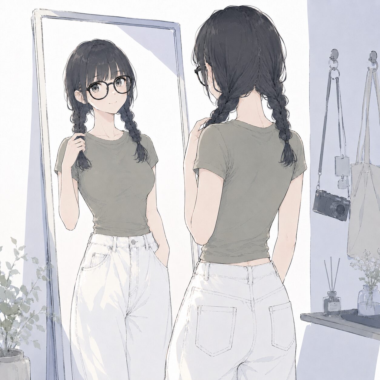 チェック中の女子