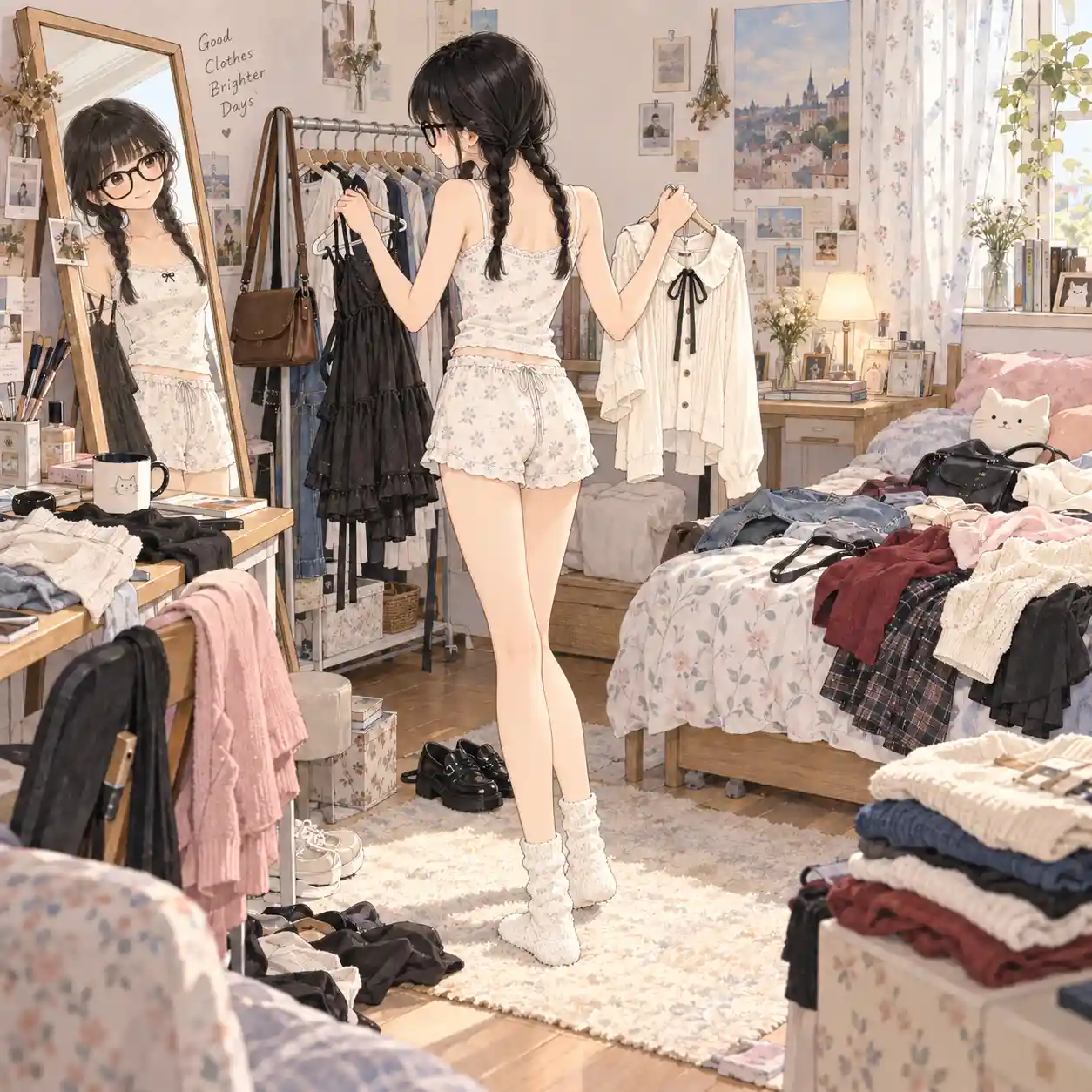 色々な服を試している女子