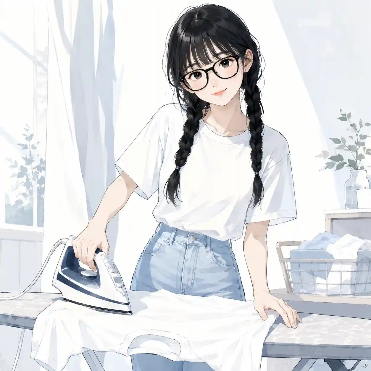 Tシャツにアイロンを当てている