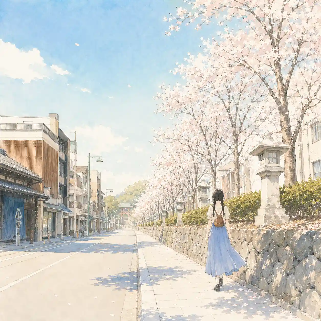 参道を歩く女子