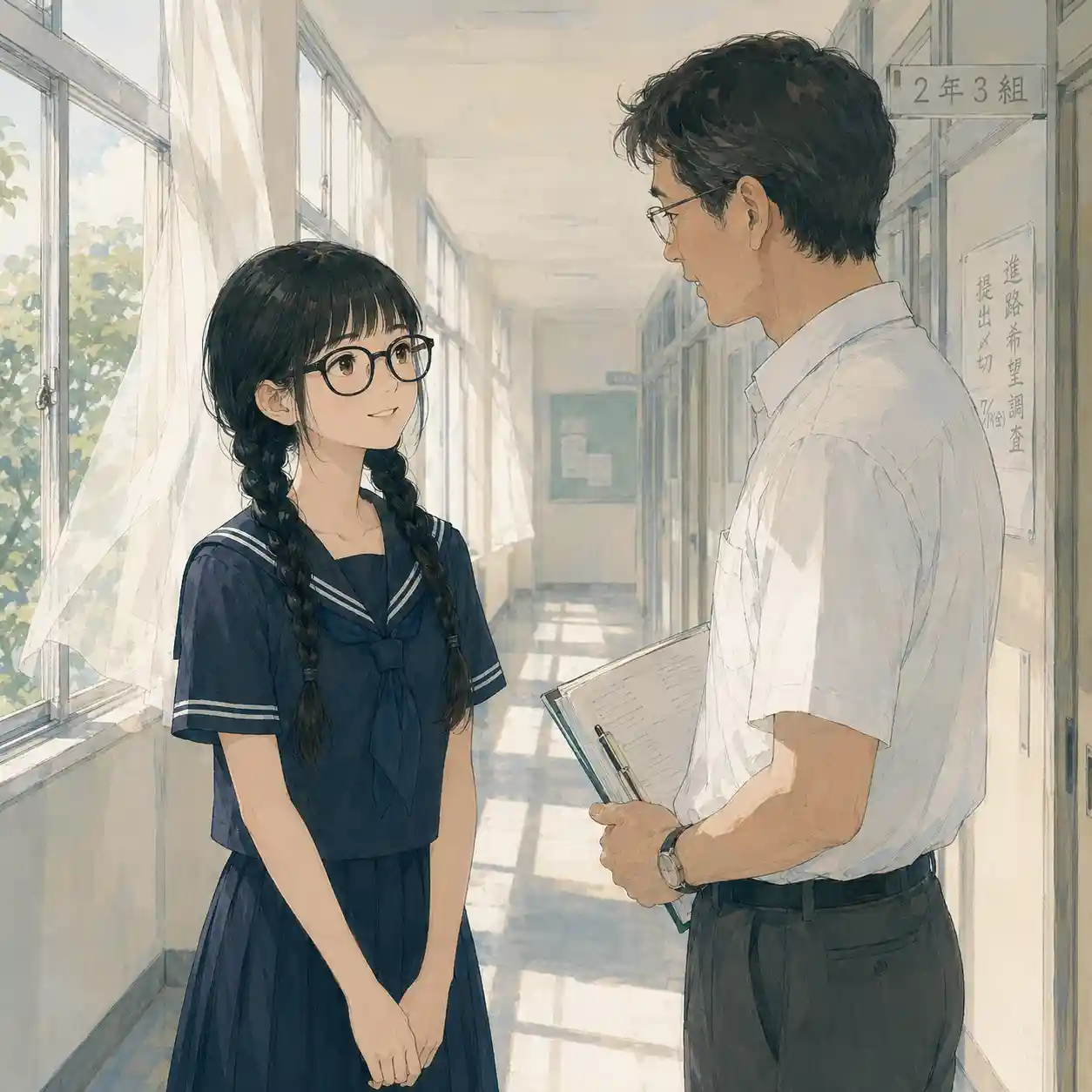 先生に問題点を伝える女子