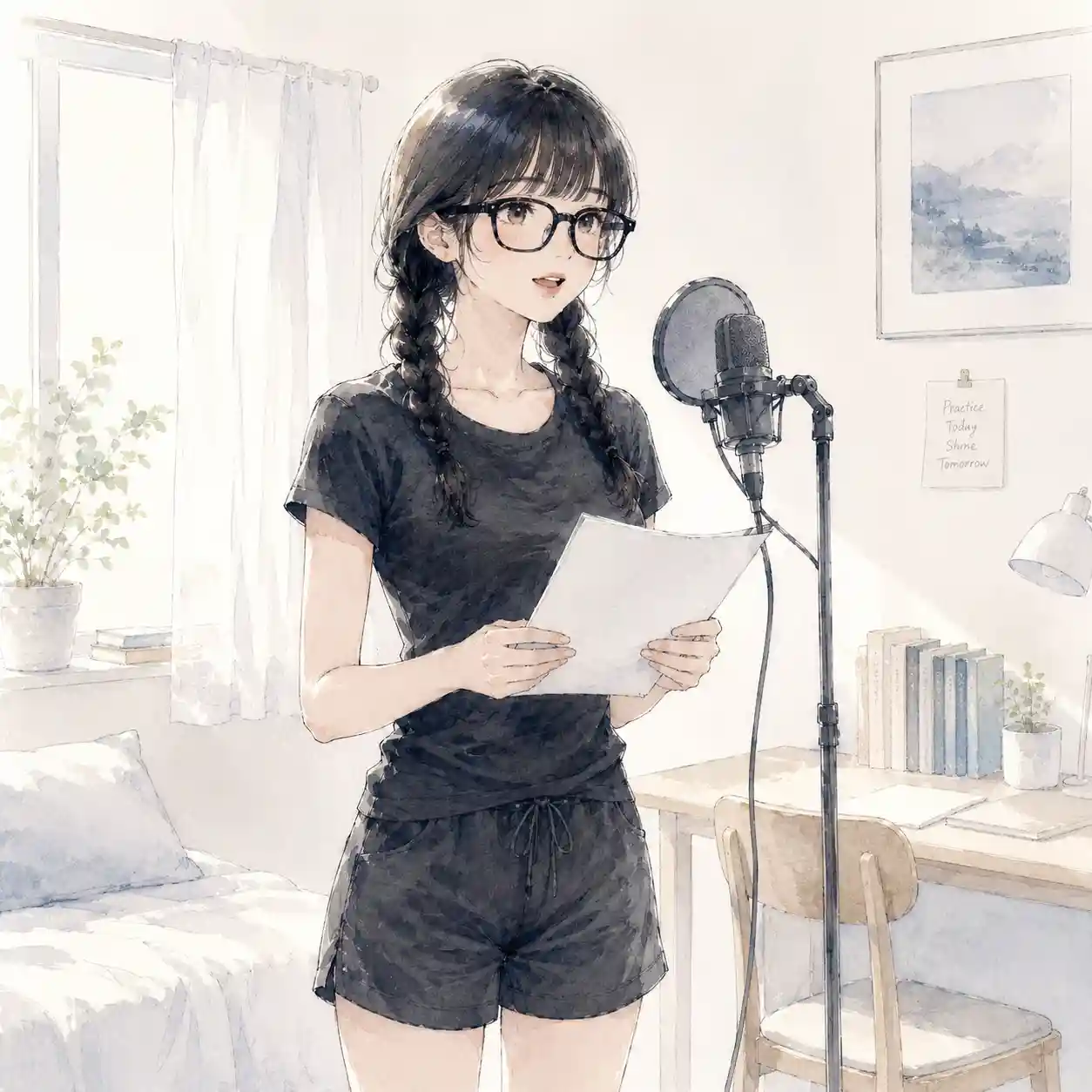 家で練習中の女子